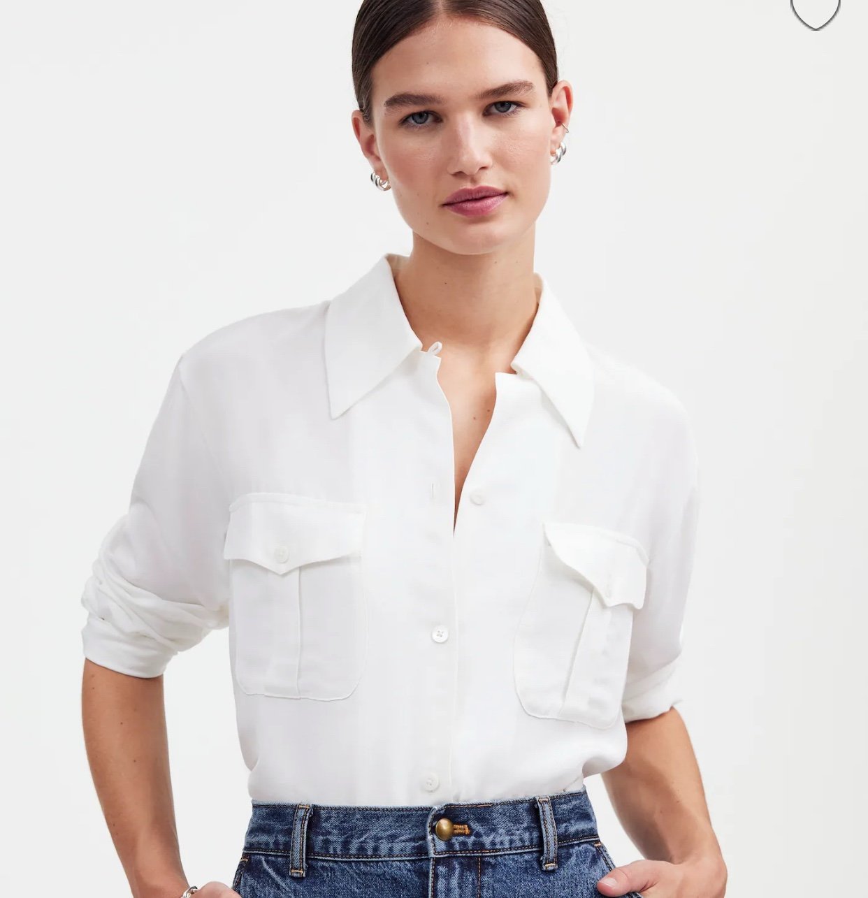 Madewell Alexa Chung White Shirt L Button-Up Pockets Sexy Glam Minimalist Preppy