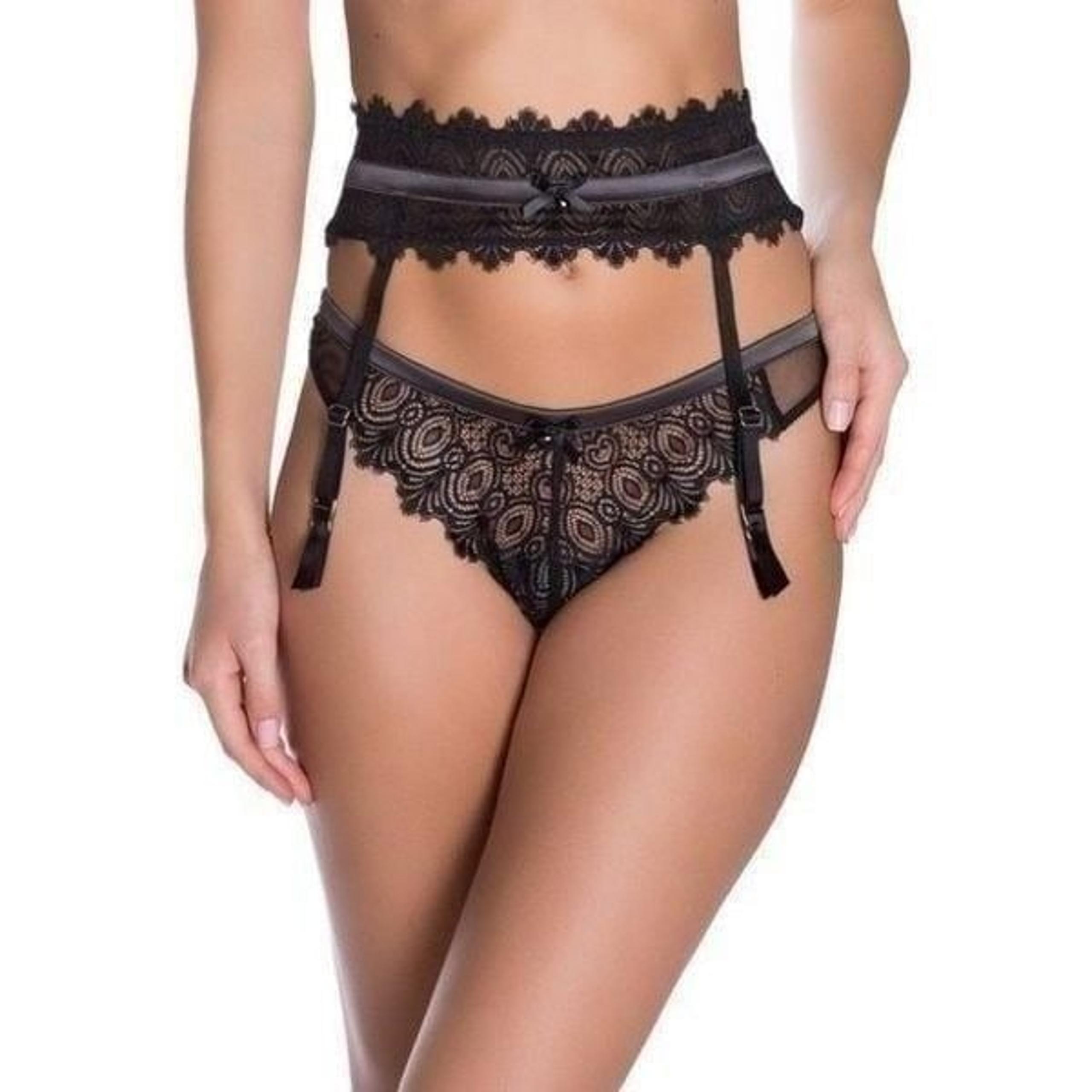 Gossard VIP Garter Belt Eyelash Lace High Waisted Black Lingerie