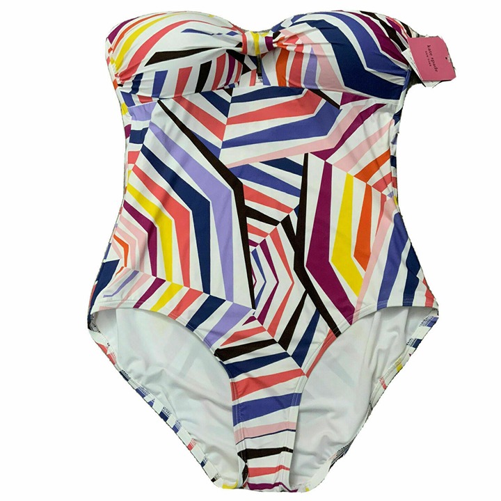 KATE SPADE GEOBRELLA MOLDED CUP 1PC Swimsuit WHITE PURPLE MULTI SZ М NWT