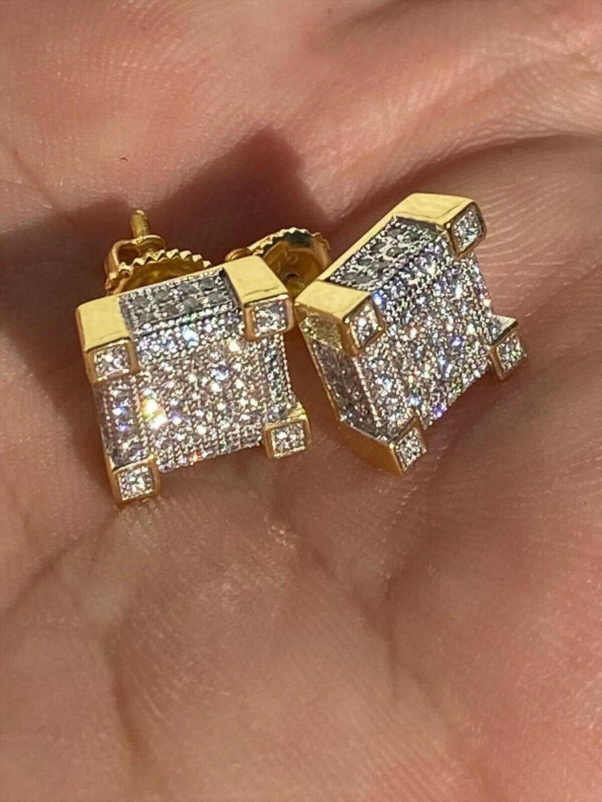 Real Solid 925 Silver Iced CZ Earrings