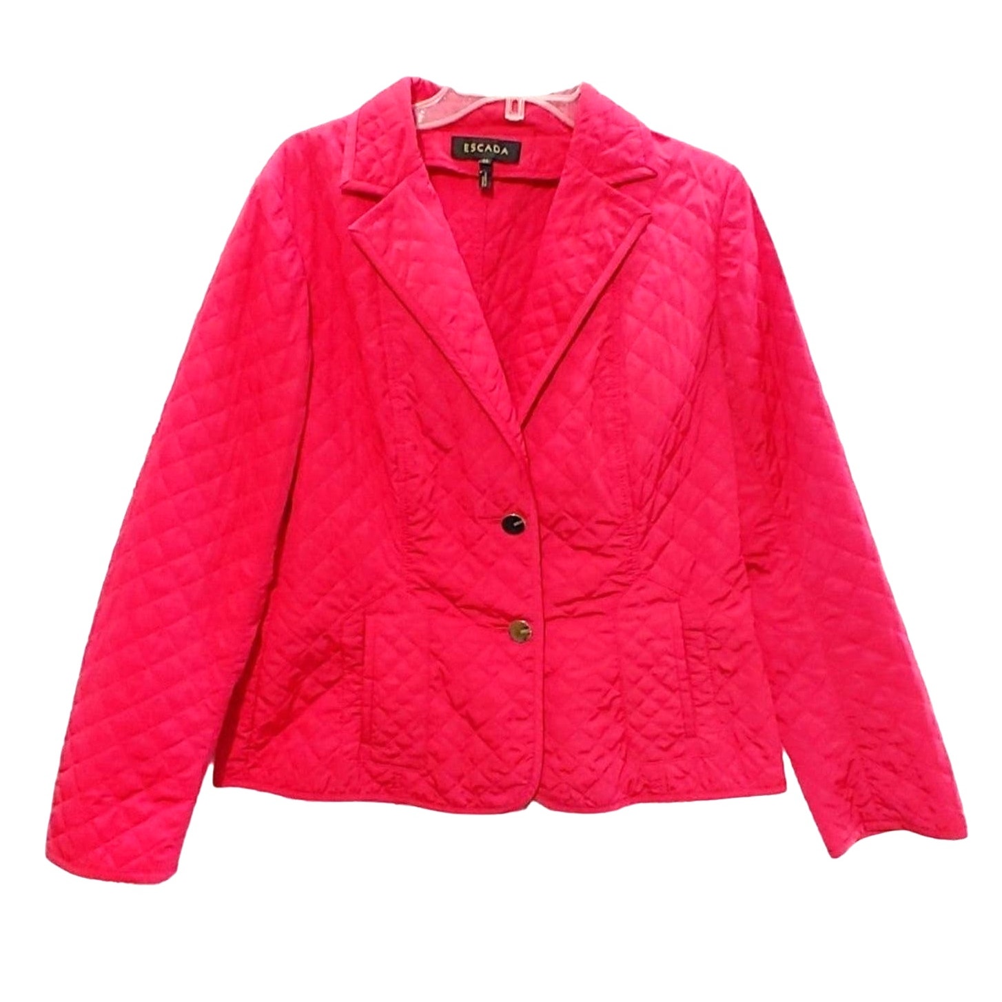 Escada Quilted Jacket Long Sleeve Collared Button Front Hot Pink Womens 44/Large