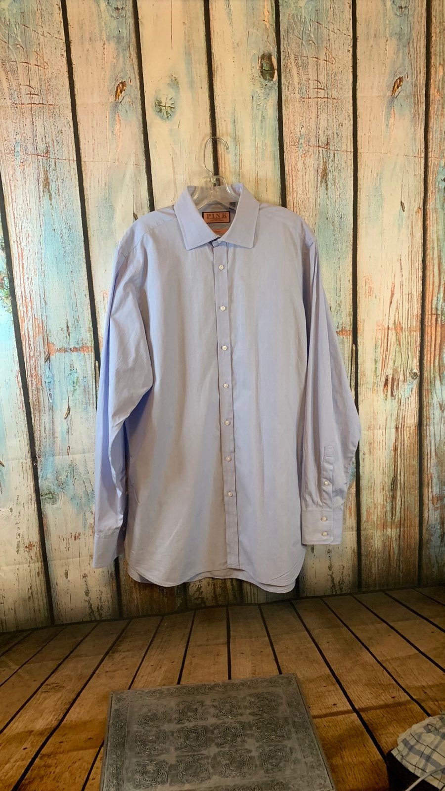 Pink by Thomas Pink Light Blue Checked Dress Shirt Classic Size 16.5-36.5