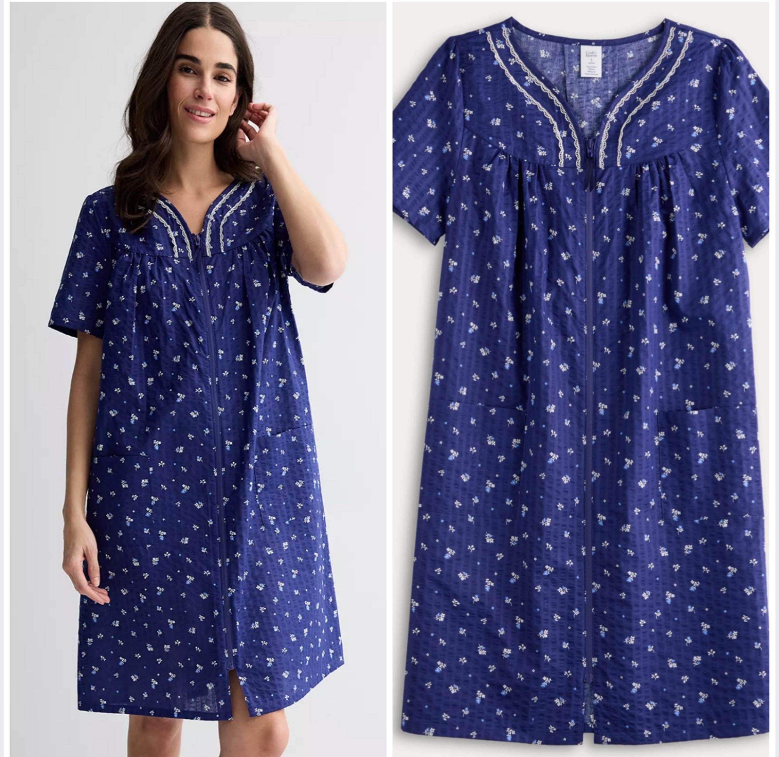 Croft & Barrow NWT! Women'S Woven Zip Short Robe In Little Floral Navy Blue