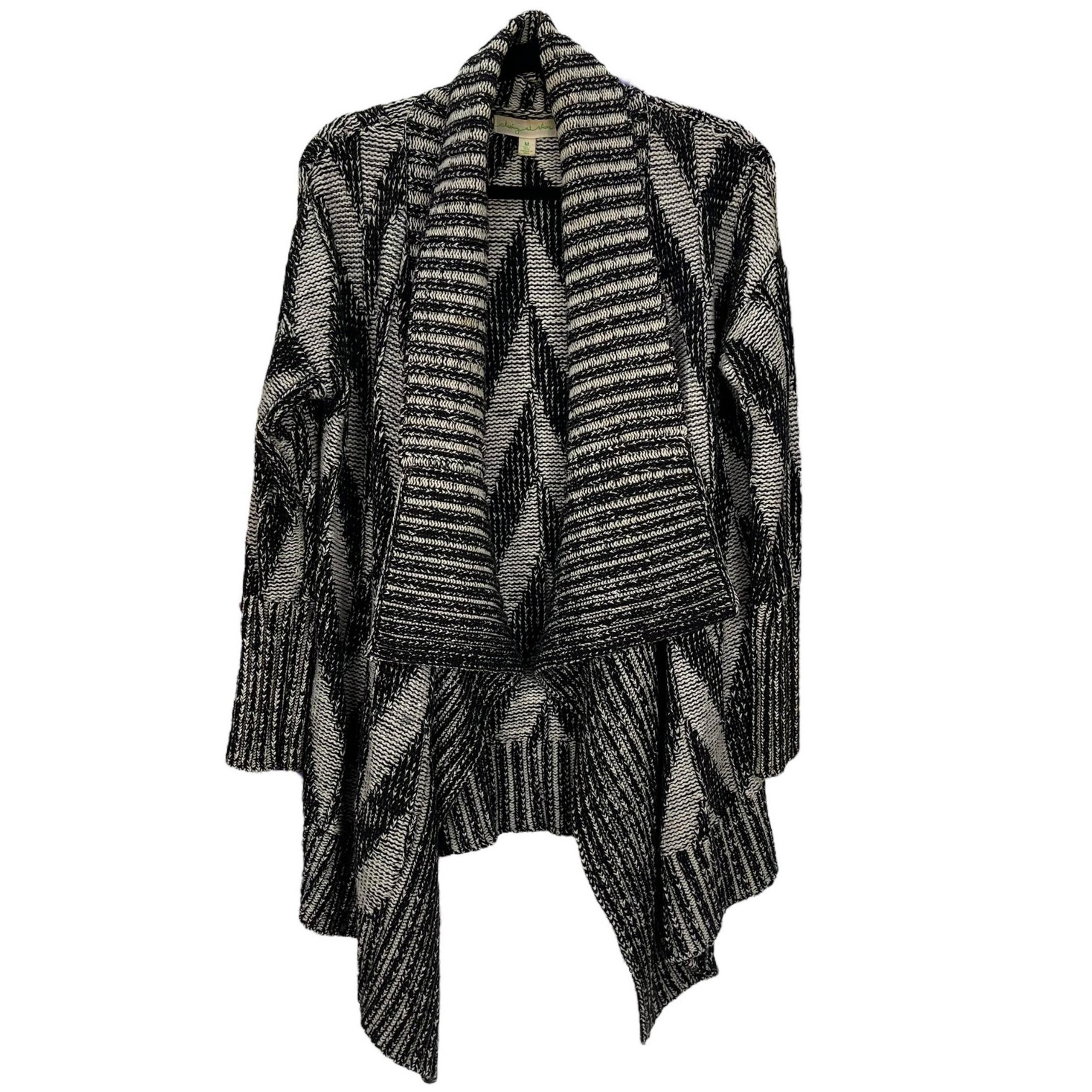 STARING AT STARS Women's LONG CASCADING CARDIGAN SWEATER Black Beige Size MEDIUM