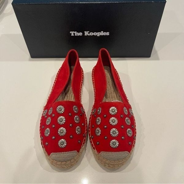 The Kooples Suede Leather And Embrode espadrille shoes NIB size 37