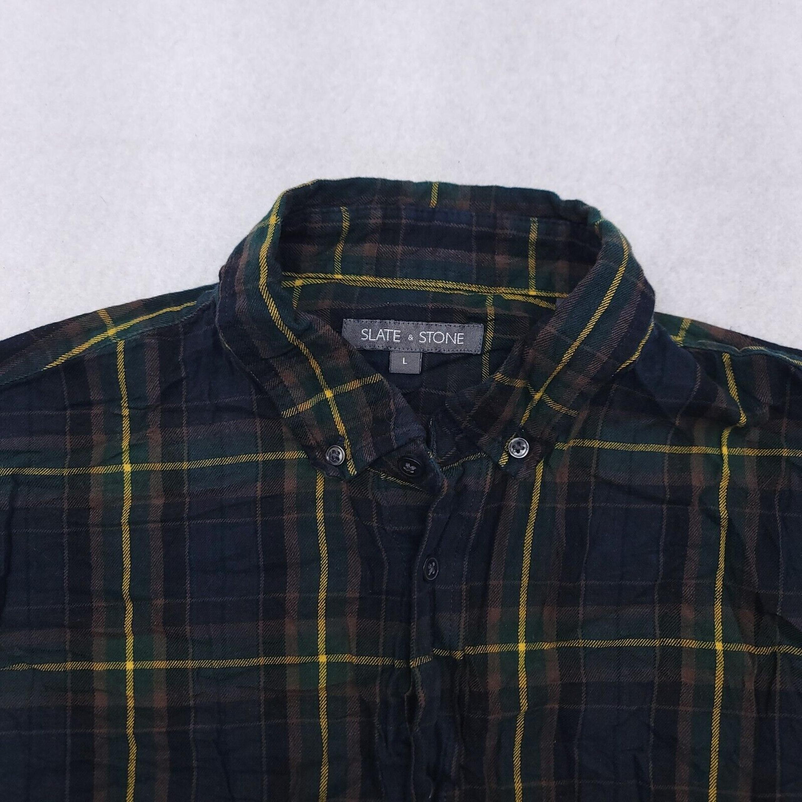 Slate & Stone Tartan Flannel Button Up Casual Shirt Adult Mens Size Large L Blue
