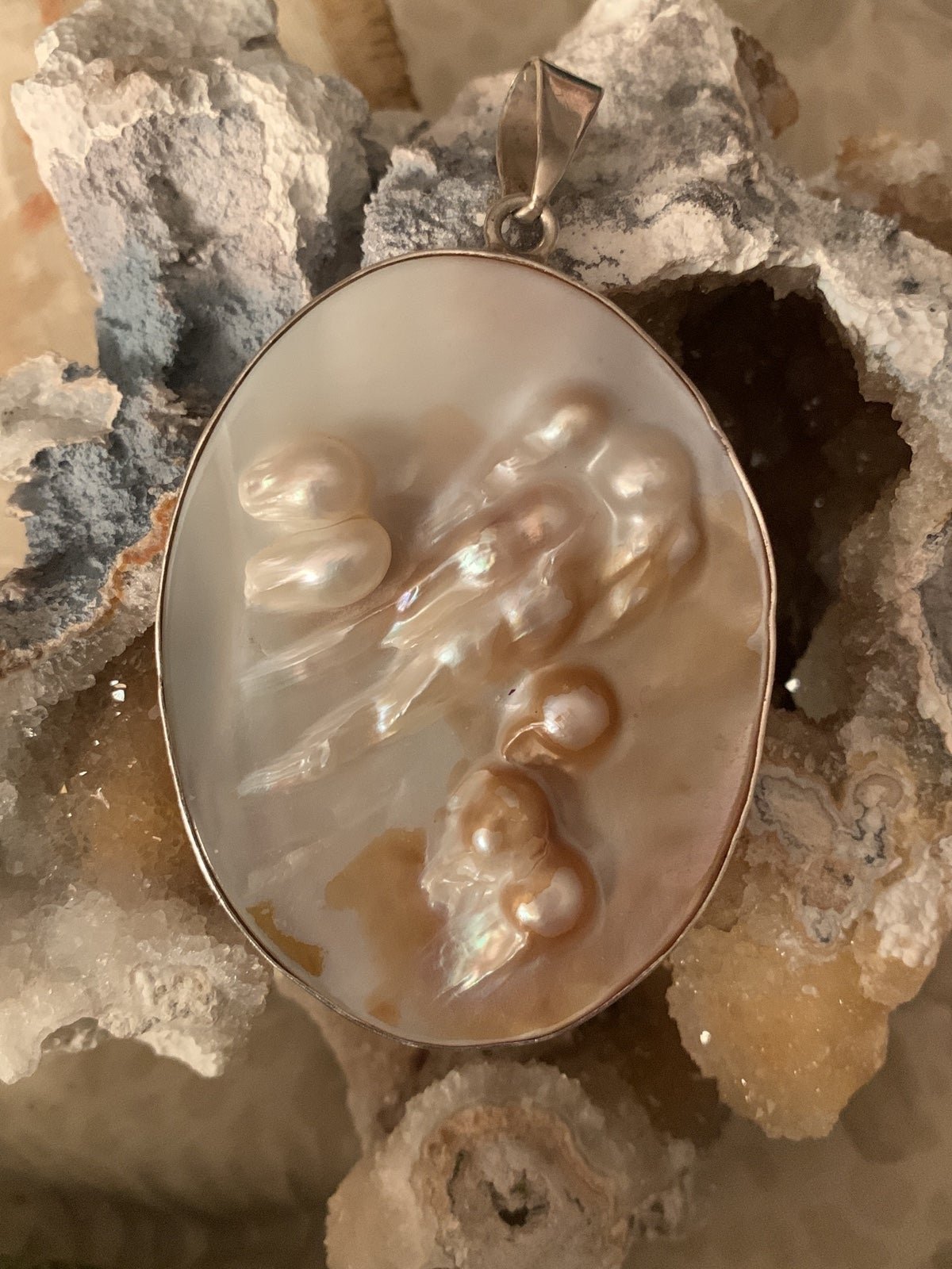 VINTAGE - HUGE BURST MULTI-PEARL 925 PENDANT SET IN STERLING