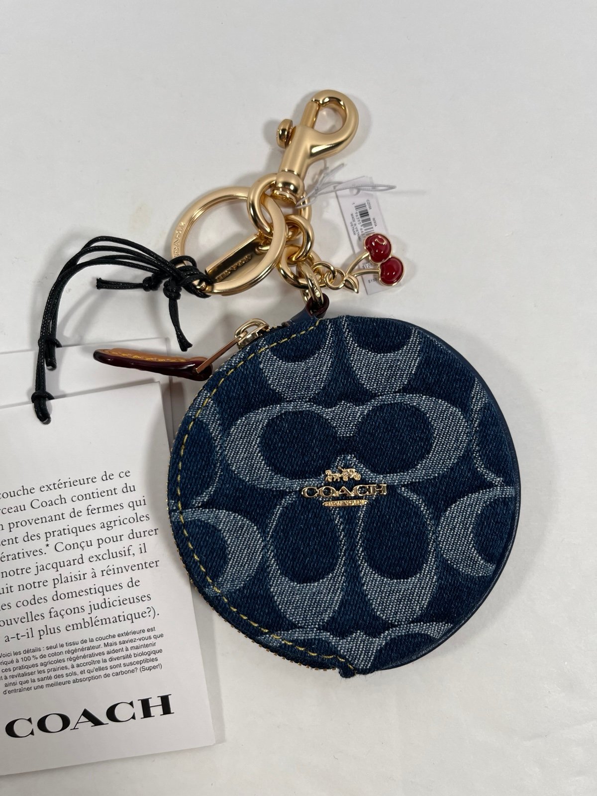 Coach CZ256 Circular Coin Pouch Bag Charm Signature Denim NWT
