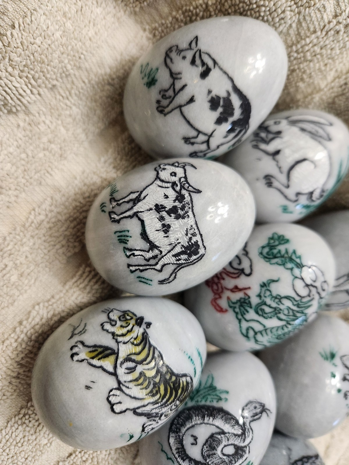 Large lot of gemstone egg sphere Chinese New Year Set
