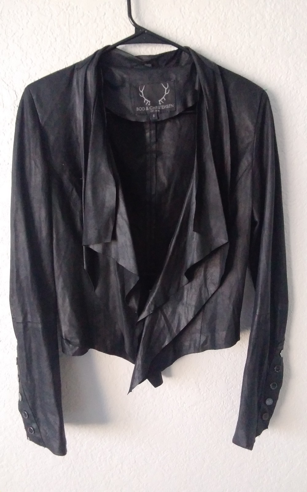 Bod & christensen leather jacket moto button sleeve womens 6 small Biker black