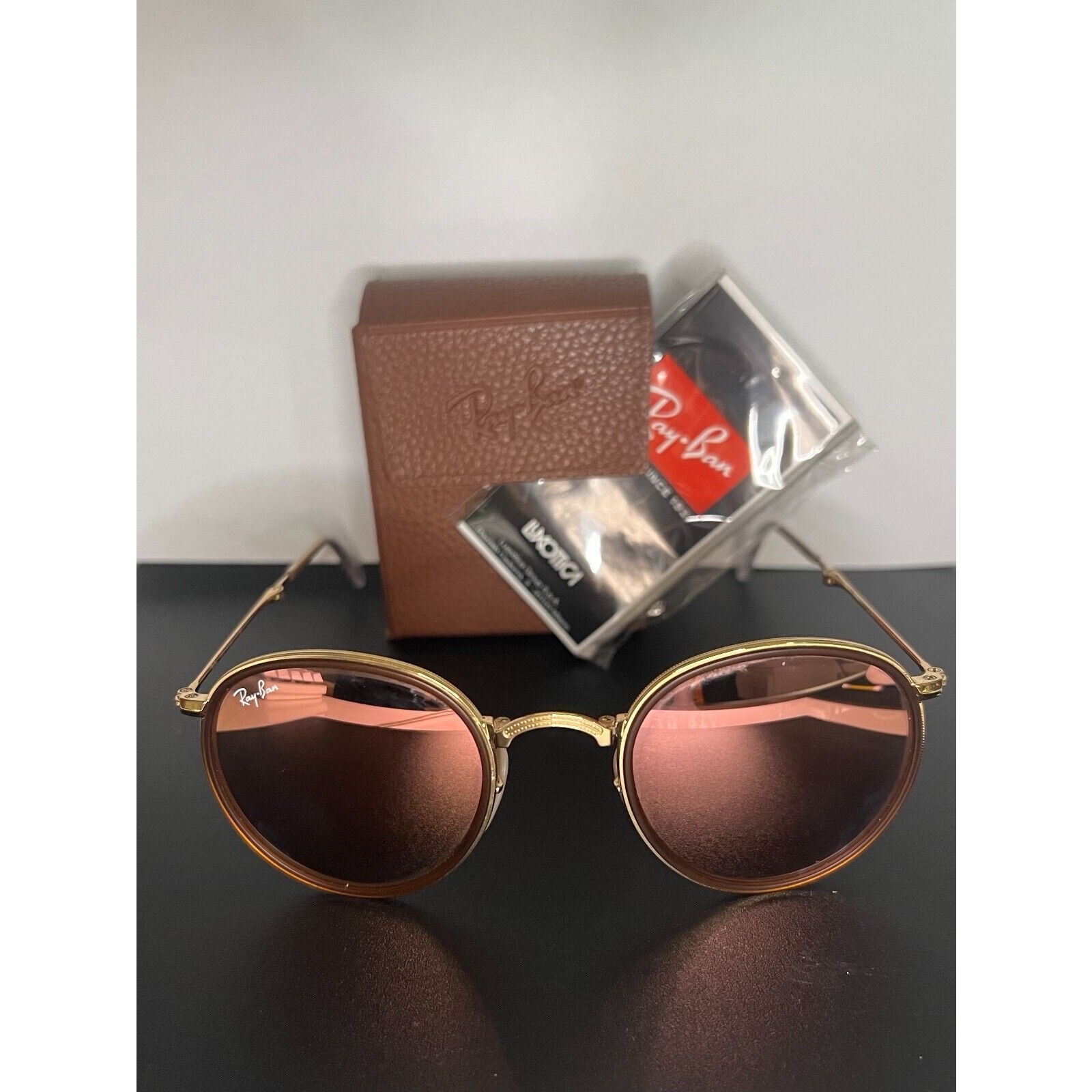 Ray Ban Sunglasses 3517 001/Z2 Gold Folding Frame with Pink Mirror Lenses