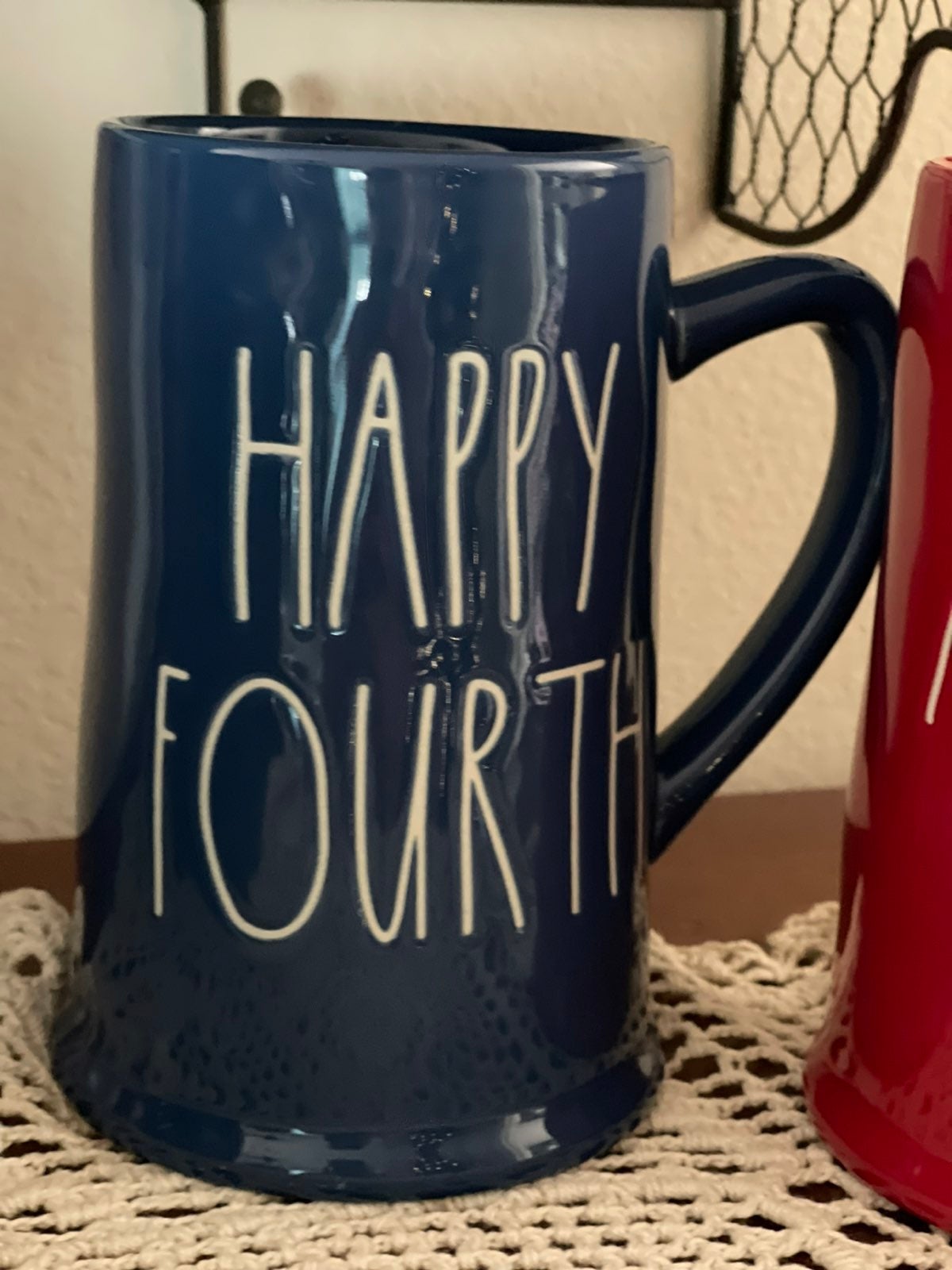 Rae Dunn July 4th Happy Fourth Patriotic Blue Beer Mug
