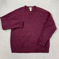 L.L.Bean 100% Lambswool V-Neck Sweater Mens Large Burgundy Classic Warm Cozy