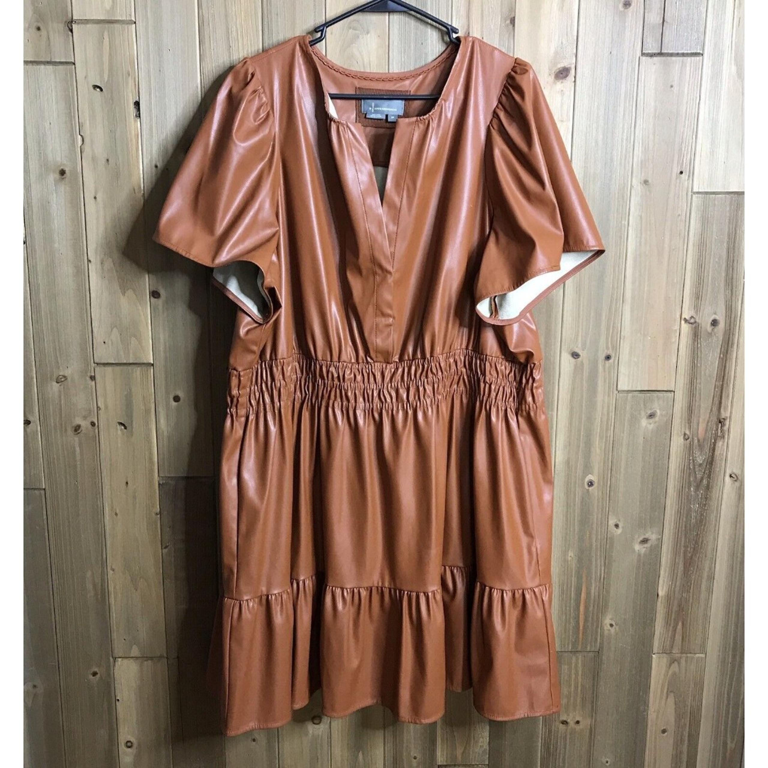 Anthropologie Womens The Somerset Faux Brown Vegan Leather Midi Dress Sz 2X