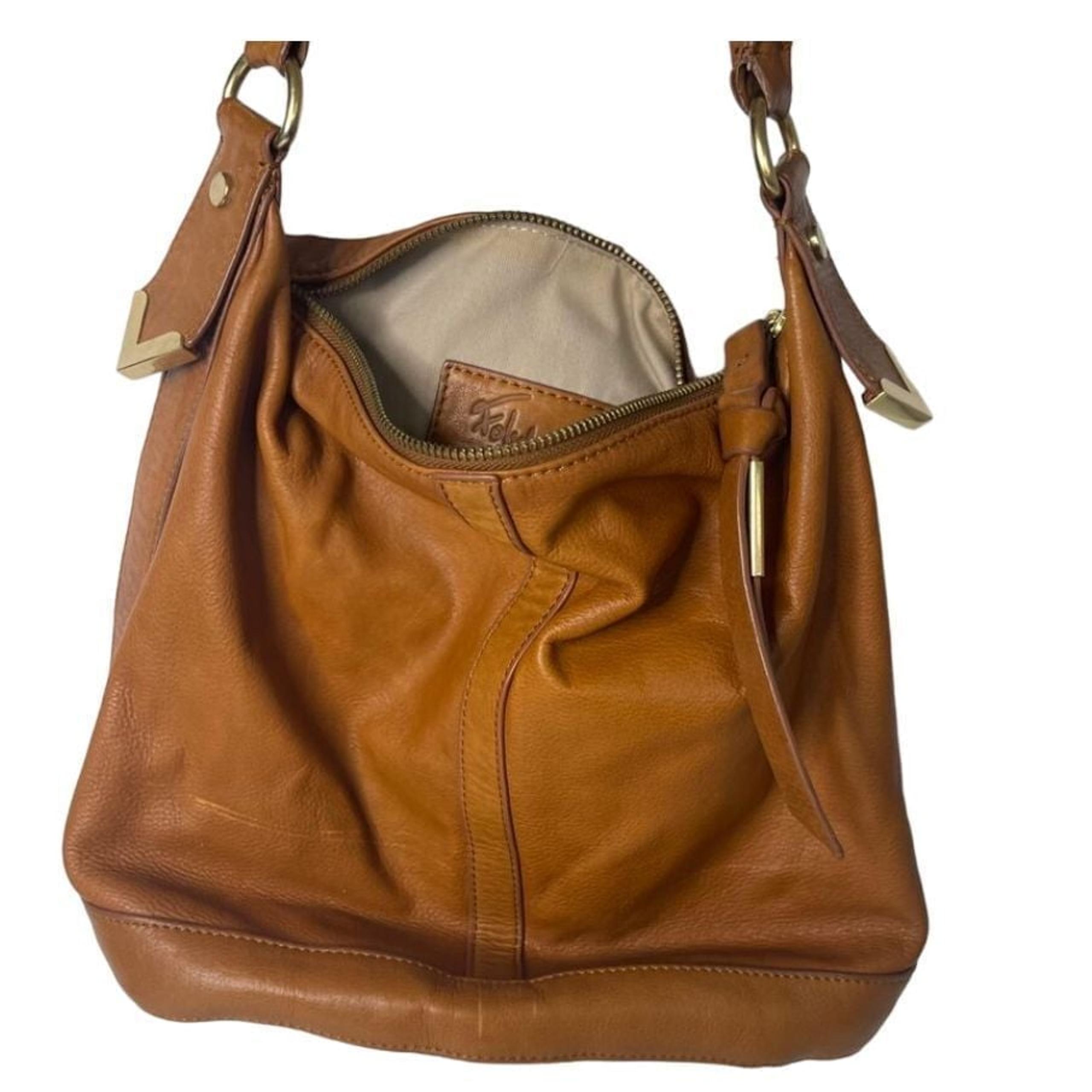 Foley & Corinna leather purse, tan, shoulder bag, inner pockets, lined, sturdy