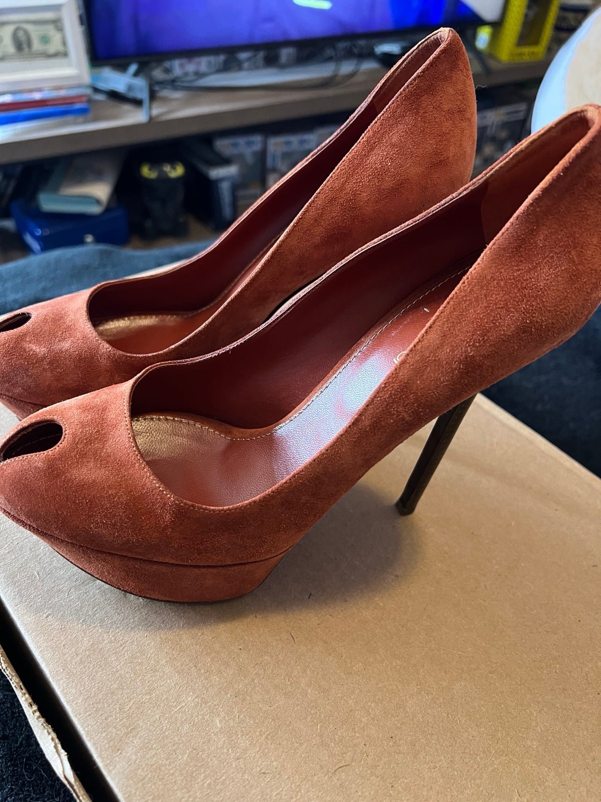 Sergio Rossi Dark Orange Suede Cachet Platform Pumps Size 38