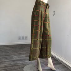 Dressto CALCA ESTAMPA XADREZ OLIVA wide