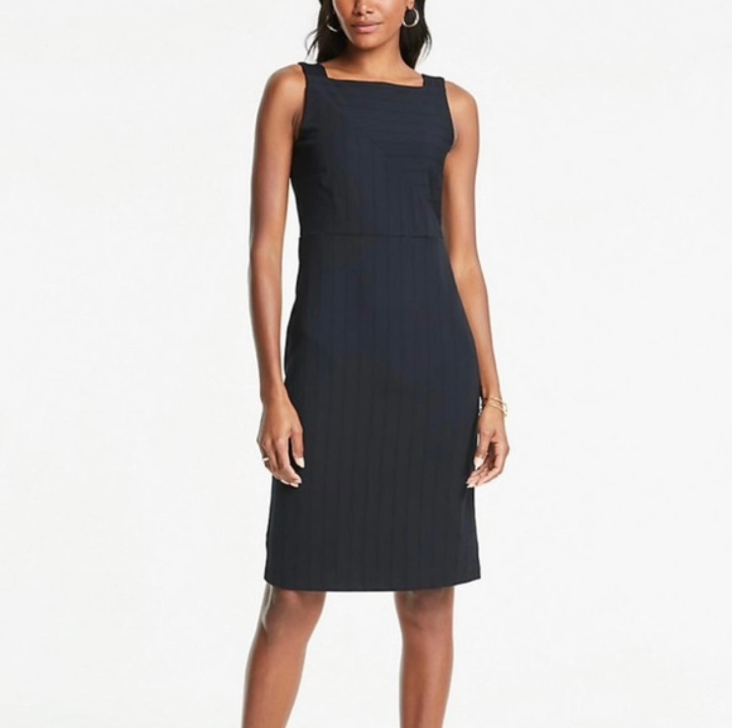 ANN TAYLOR Black Square Neck Sleeveless Knee Length Sheath Dress