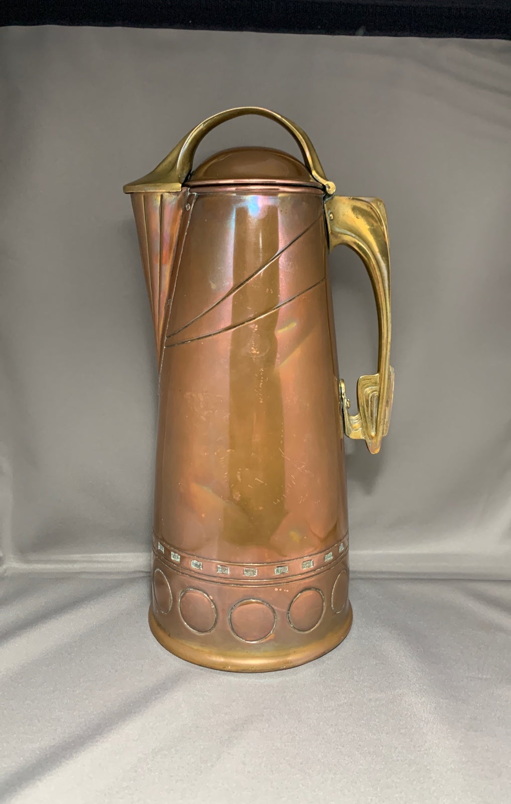 Art Nouveau Copper & Brass Pitcher German Jugendstill