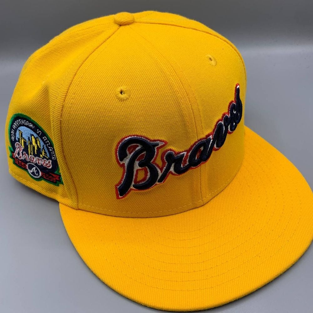 Atlanta Braves Hat Men 7 5/8 Yellow Gray 59Fifty New Era MLB Fitted Cap