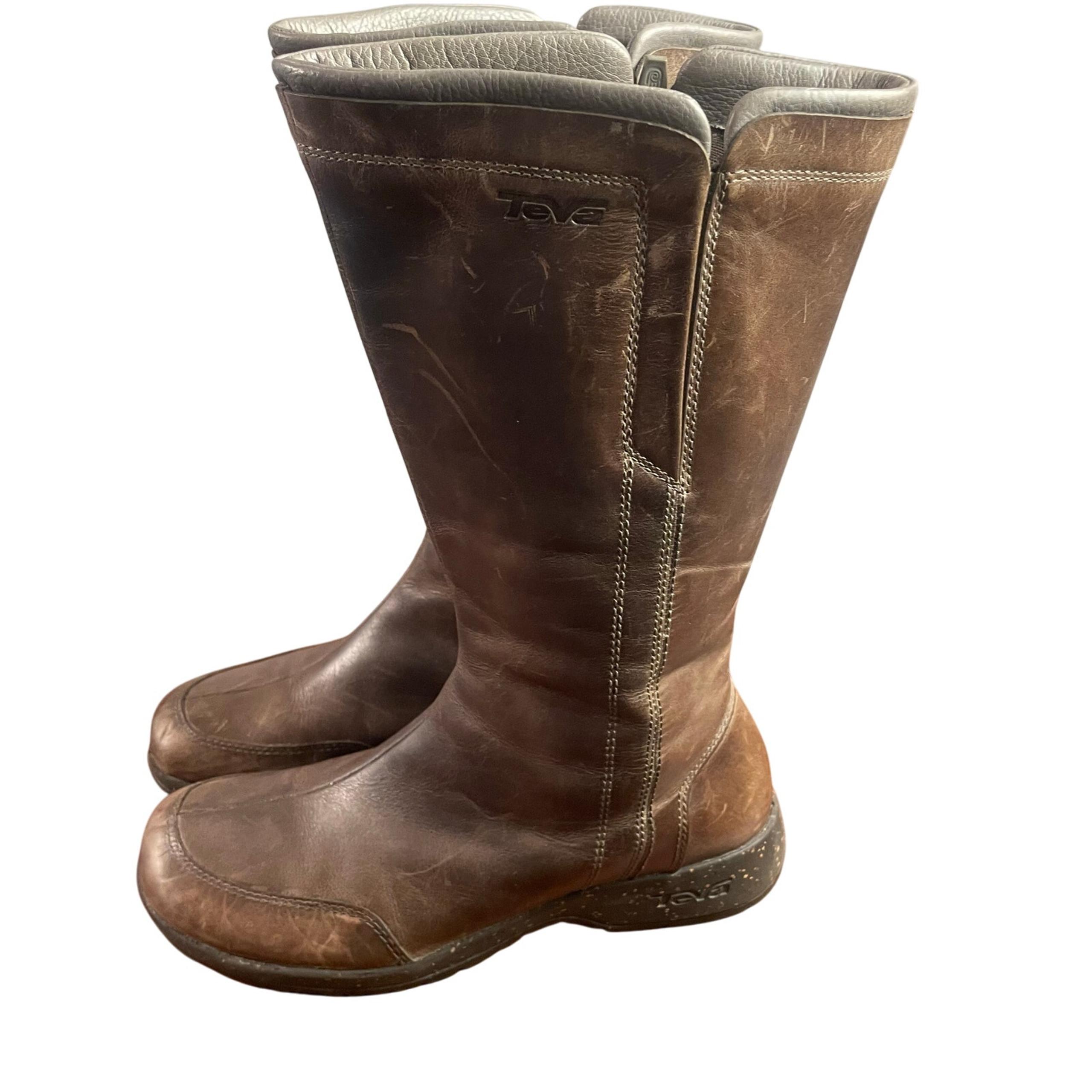 TEVA Capistrano Brown Leather Waterproof 1003013 Tall Boots 8 Zip Up