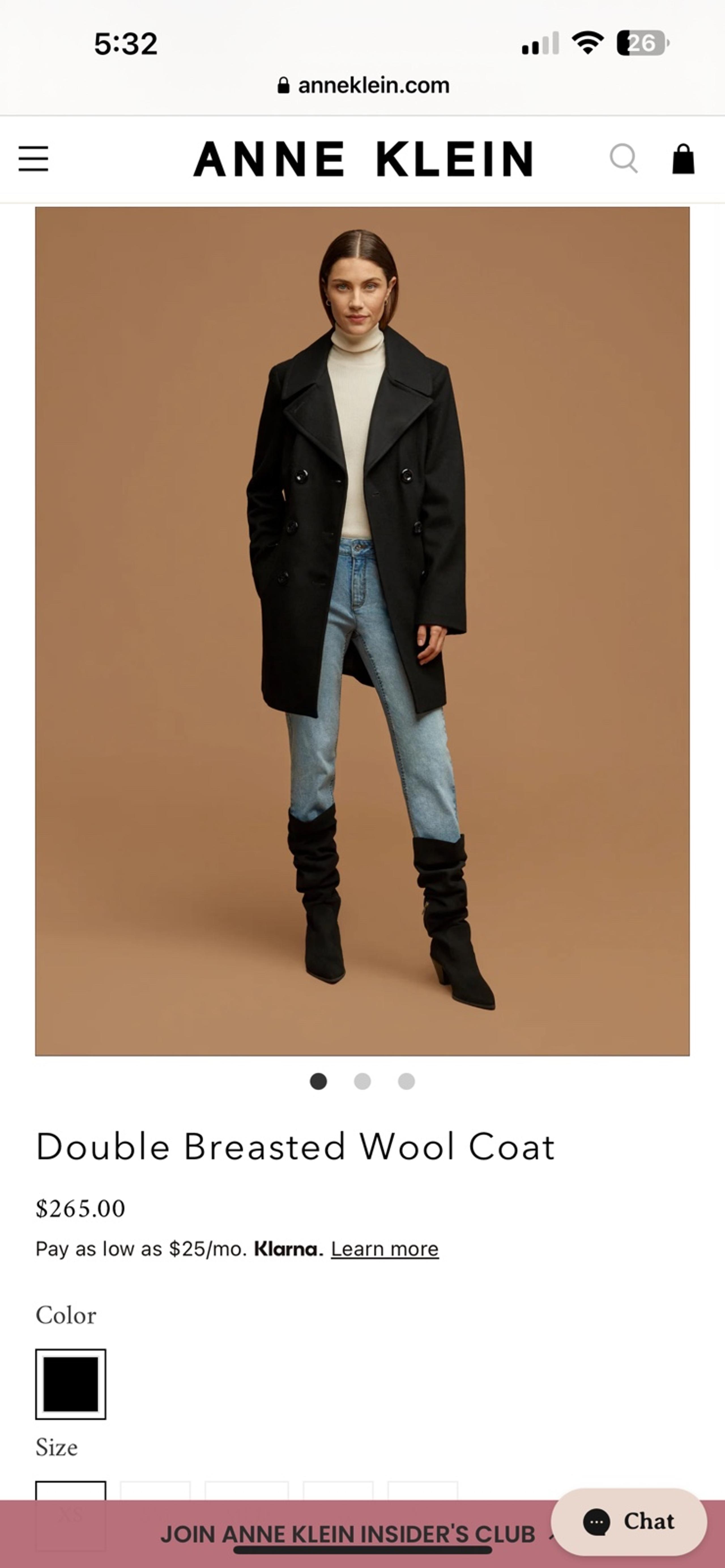 Anne Klein Double Breasted Wool Pea Coat (small)