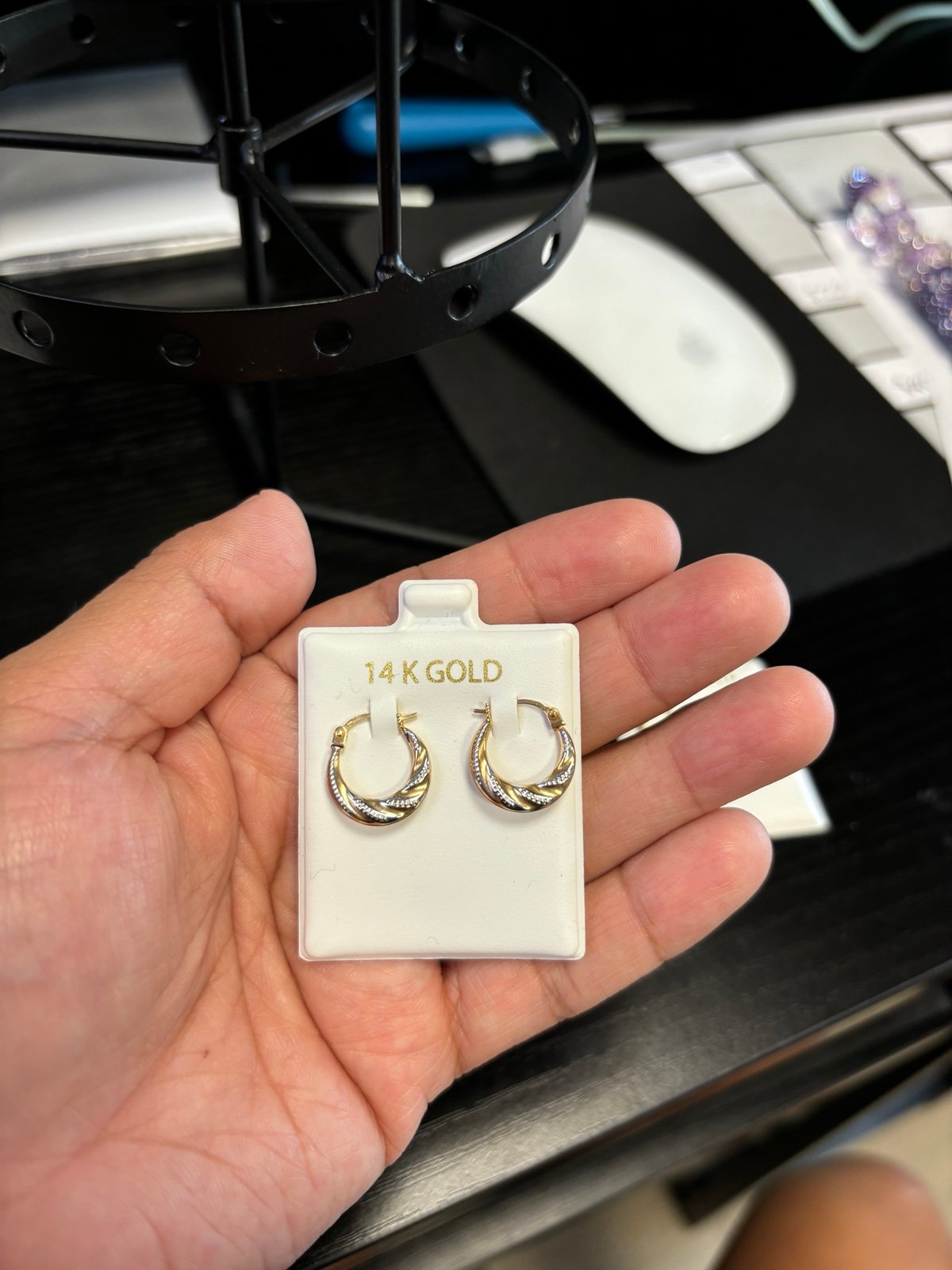 14k white & gold hoops