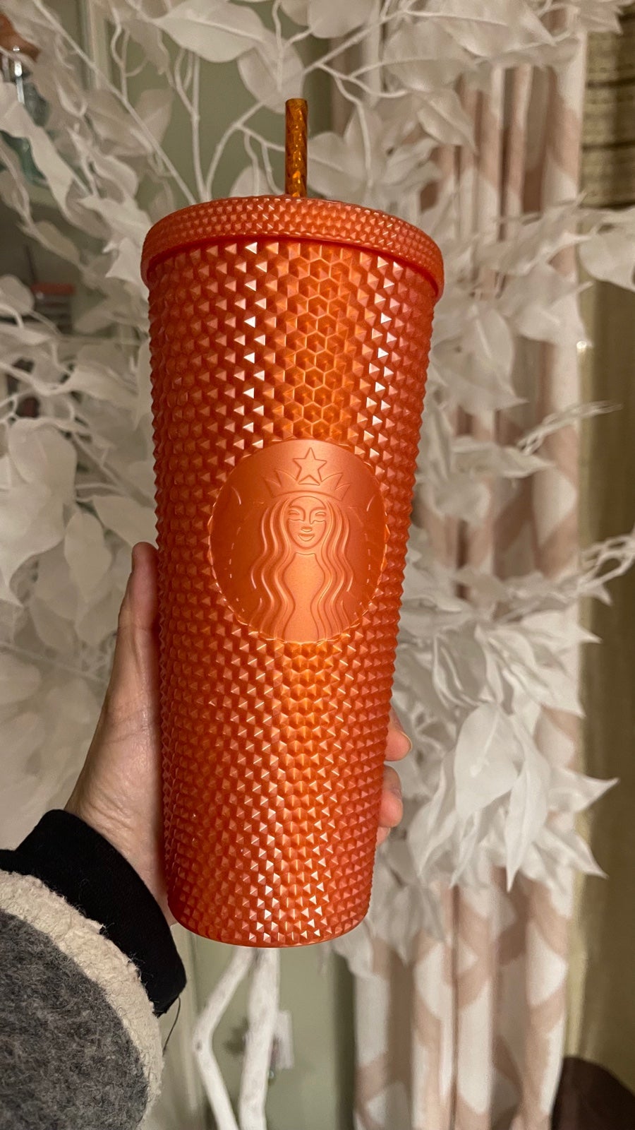 NWT Starbucks Orange Pearlized Bling Studded Tumbler