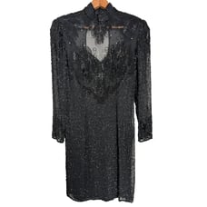 Vtg Oleg Cassini Silk Beaded Dress 8 Whimsigoth Fairy Grunge Glam Old Hollywood