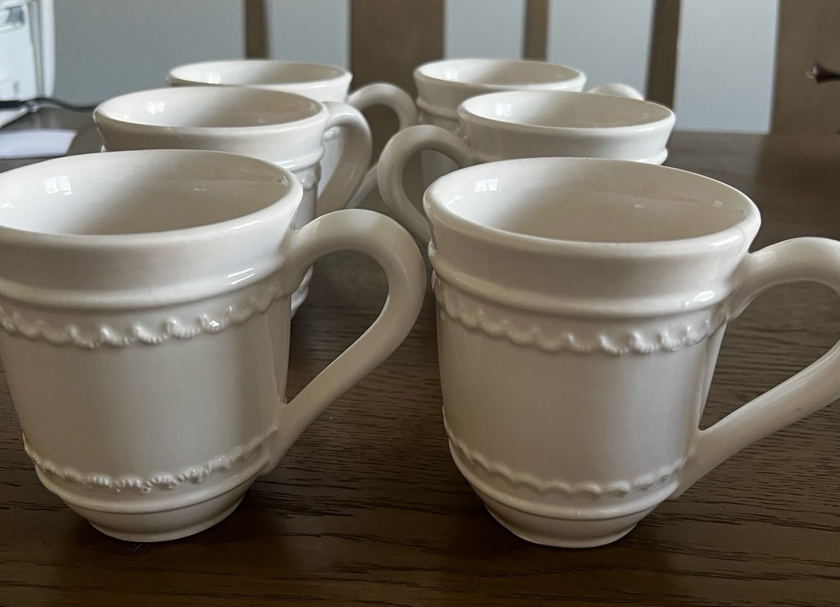 Pottery Barn Great White Porcelain Large Beaded Mug Set Of 6 Made In Italy