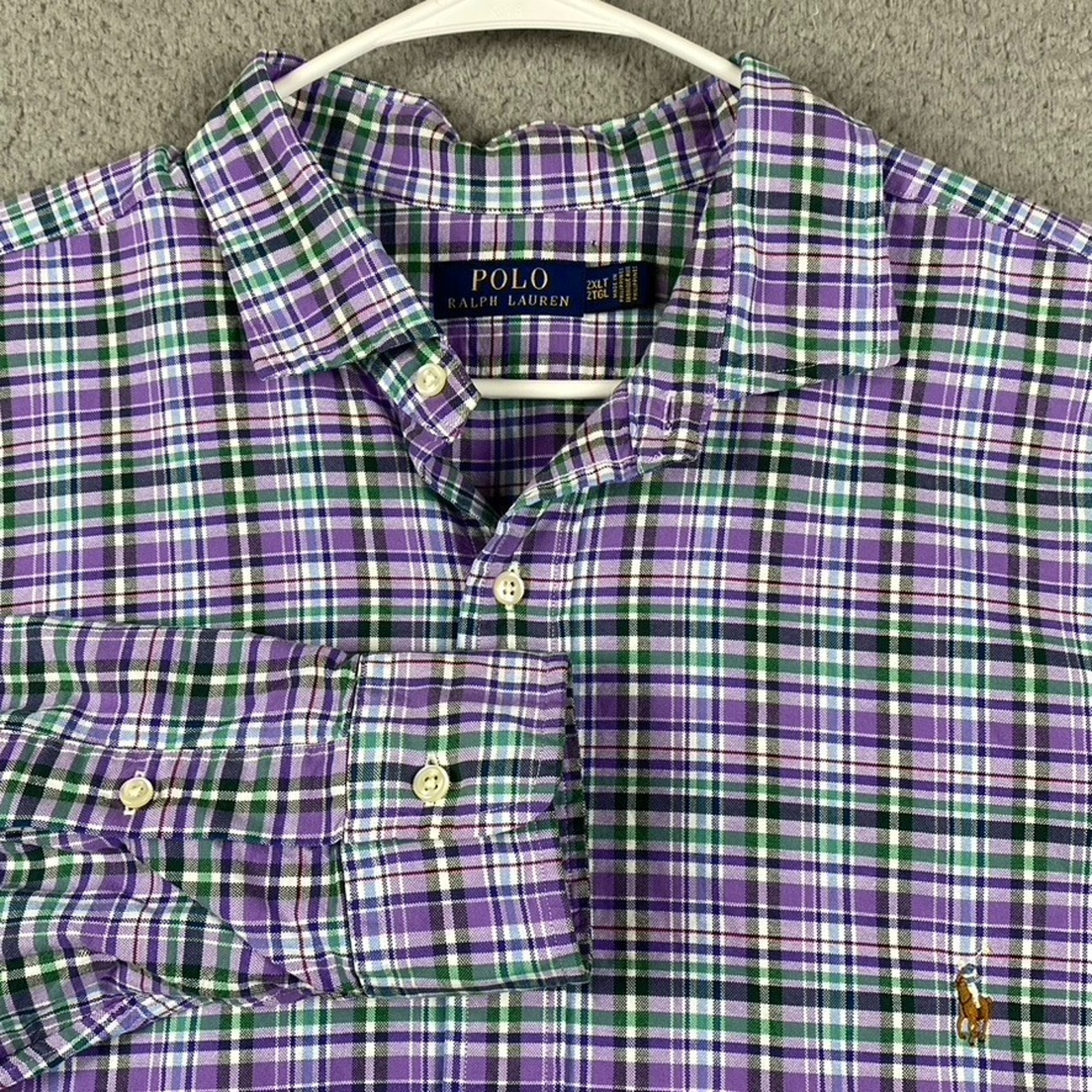 Polo Ralph Lauren Oxford Button Down Shirt Men's 2XLT Purple Green Plaid
