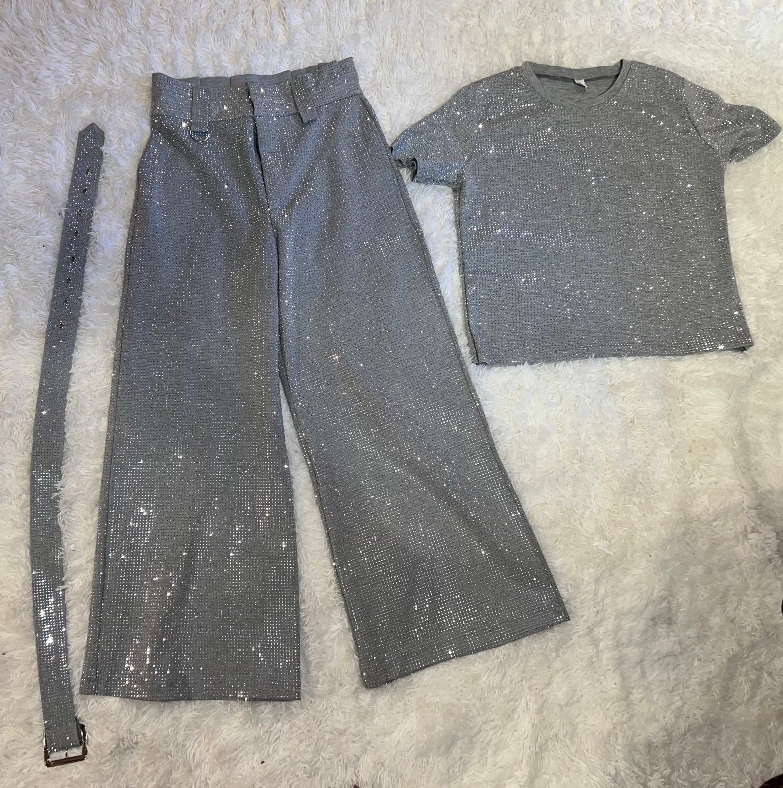 Grey W/Silver diamonds w/pants & shirt L (NWOT)