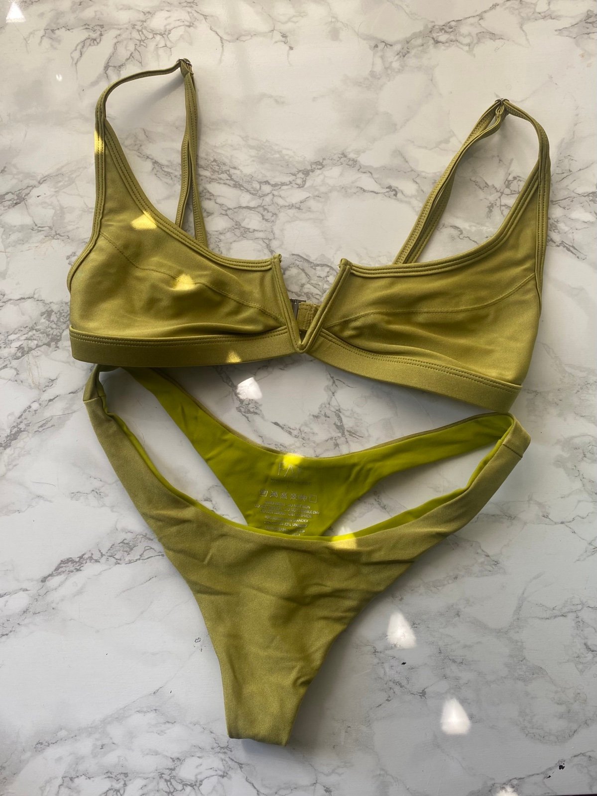 FAE SWIM Gypsy bra top (m) THONG BIKINI BOTTOM (S) Metallic Green Sommer Swim