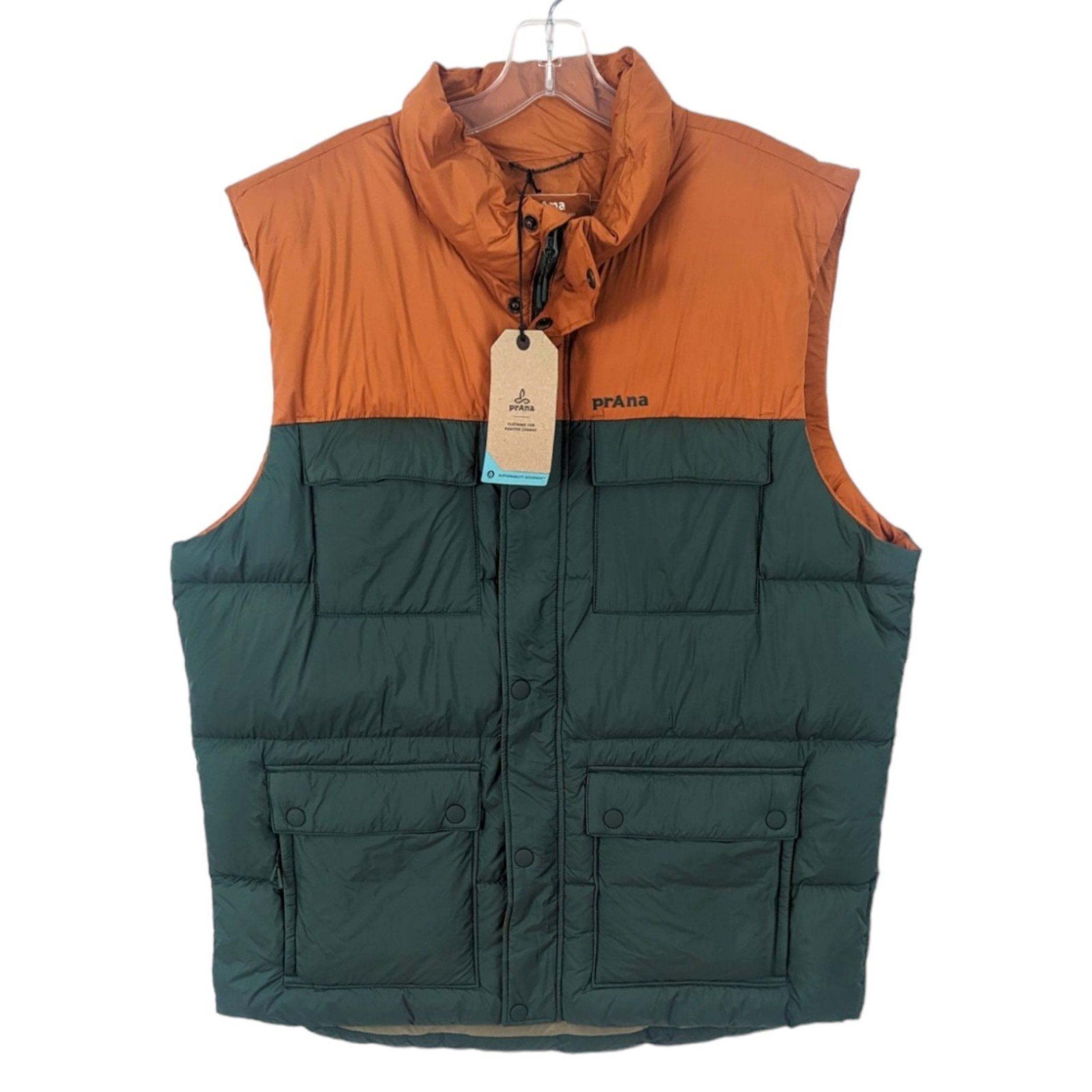 Prana Red Slate Puffer Vest Jacket NEW Mens XL Green Brown Down Insulted