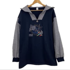 Greece Nautical Sweatshirt Size XXL Navy Nautical Striped Cotton Plus Size