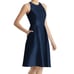Alfred Sung Midnight Blue Jewel Neck Satin Cocktail Dress Size 8
