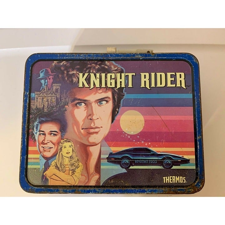 RARE 1983 THERMOS KNIGHT RIDER as seen Used LUNCHBOX SET thermos as seen