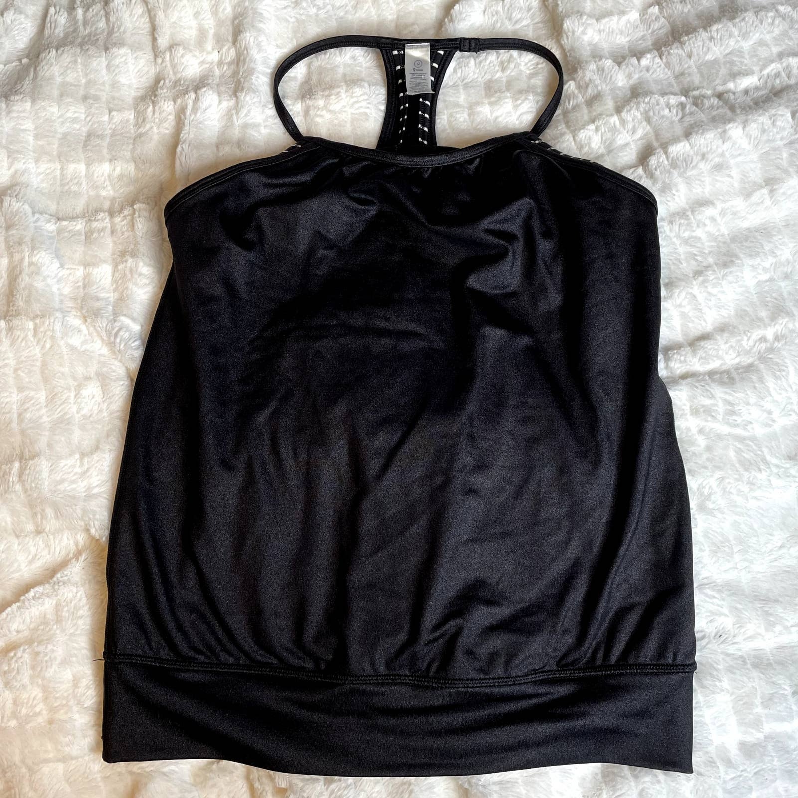 IVIVVA LULULEMON Girls Black Double Layered Racerback Tank Black Stripes 12
