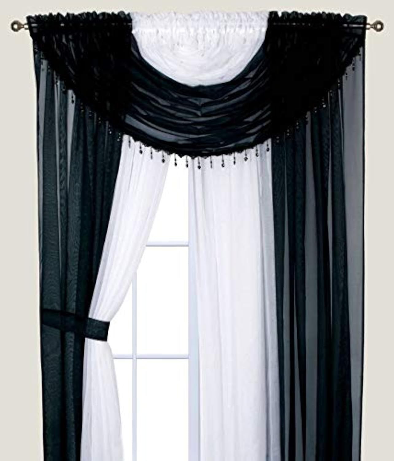 Curtain Set Brand new with attached beaded valence 4 Panel Set 84 Long
