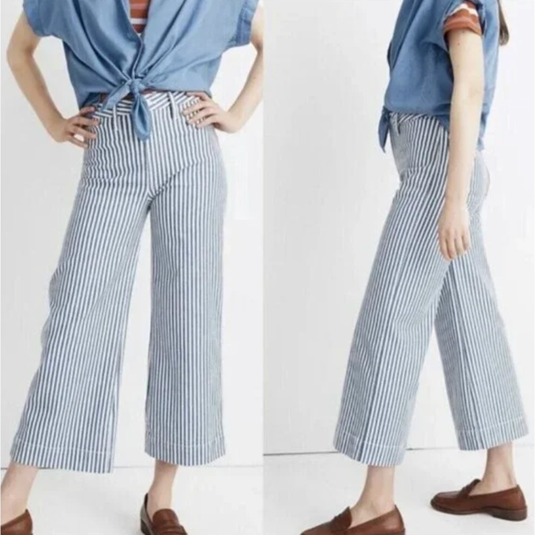 Madewell Emmett Wide Leg Crop Pants in Herringbone Railroad Stripe Size 23