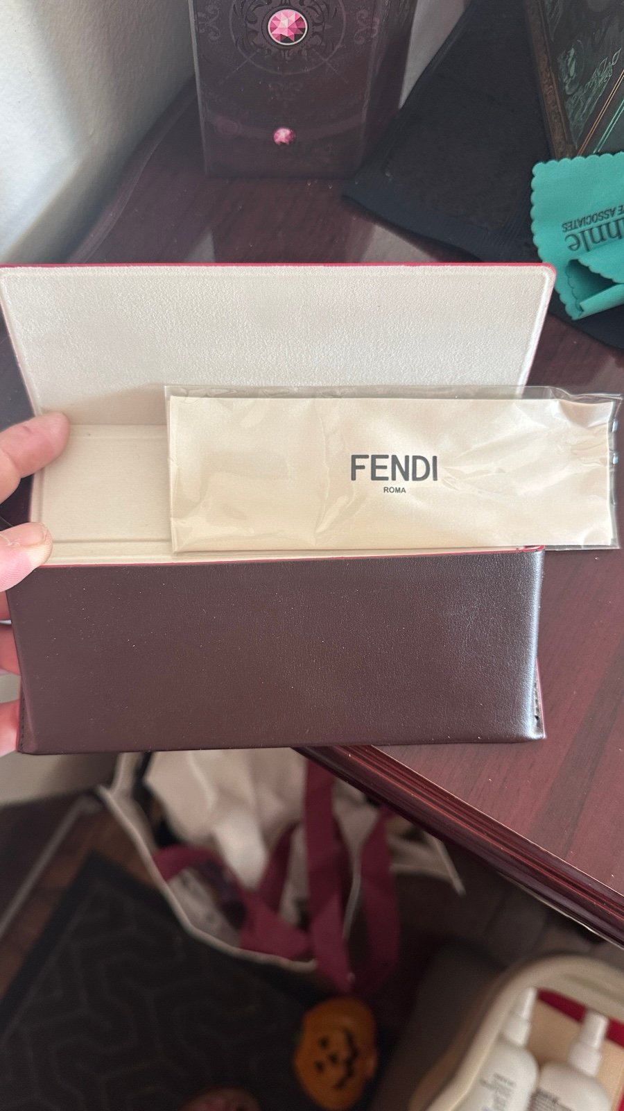 Genuine Fendi Sunglasses glasses Triangular Brown Faux Leather LOGO Case