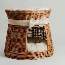 Natural round wicker cat house and small dog house, eco pet house, organic bed f