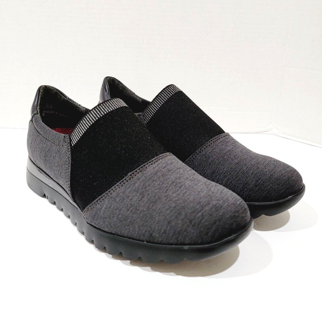Munro KJ Slip On Sneakers Loafers Women's 8 W Black Gray Fabric Gore Lite Shoes