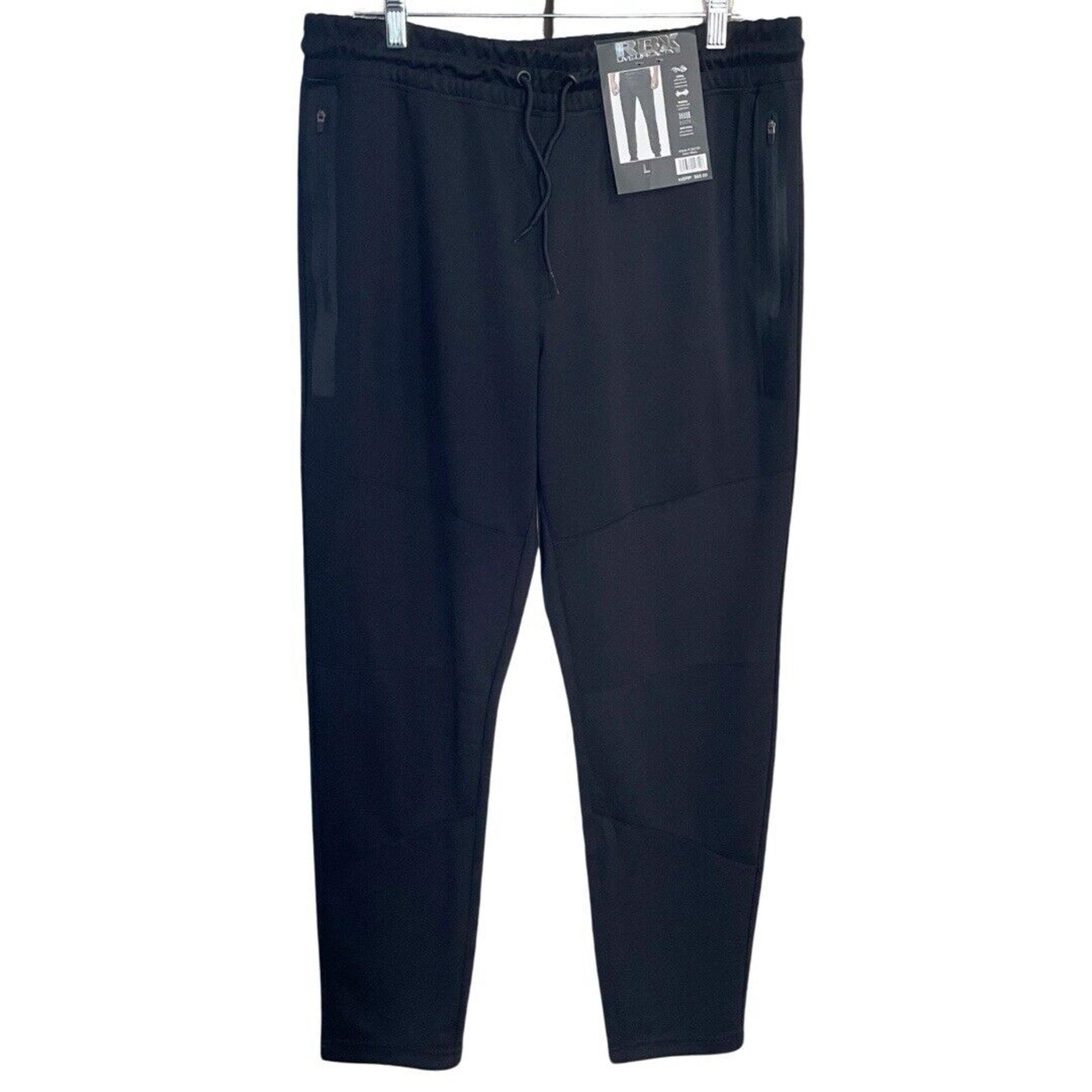 RBX Active X Dri Tapered Drawstring Pants Mens L Black Knit Zippered Pockets NEW