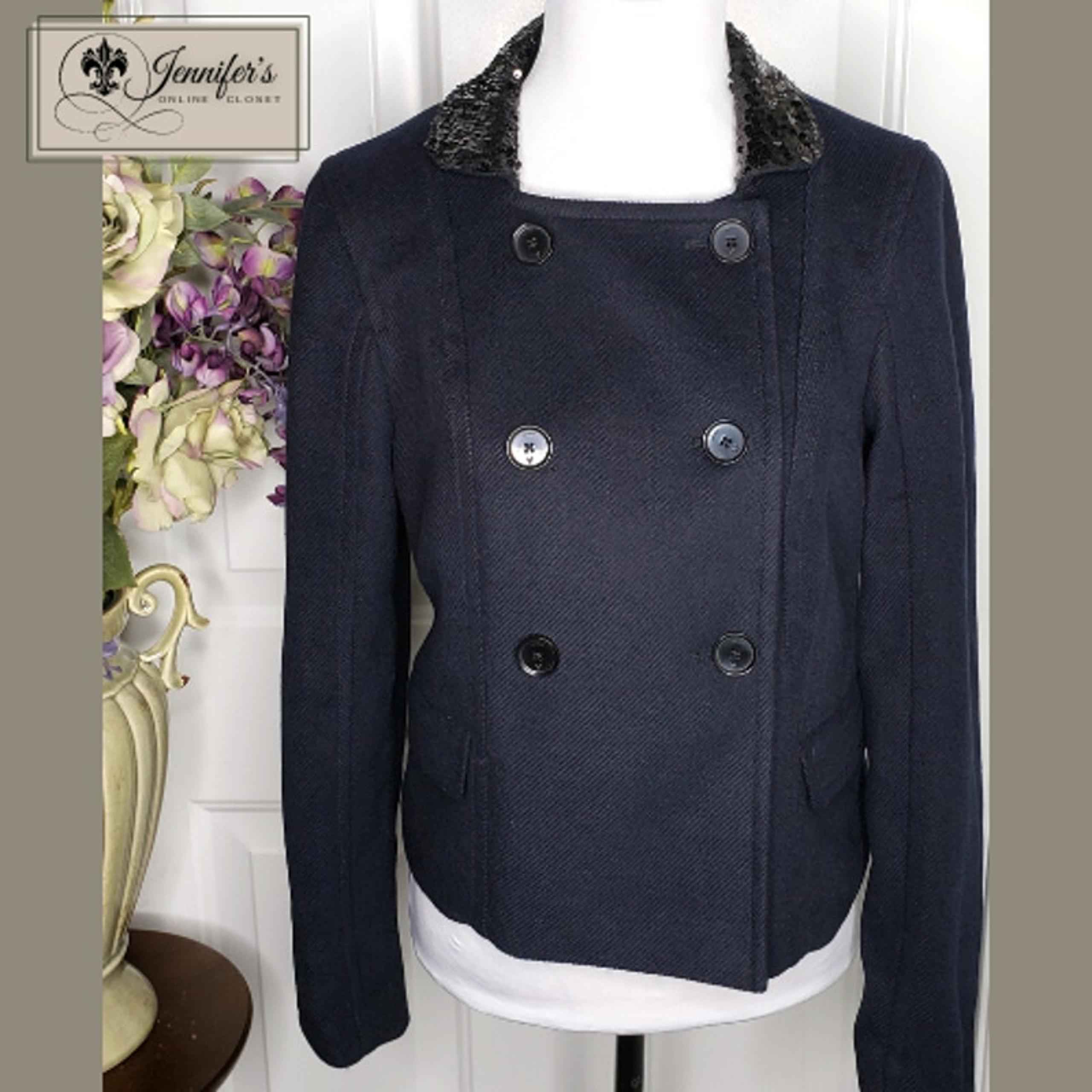 American Eagle Outfitters Women's Navy Sequin Peacoat Size Medium0