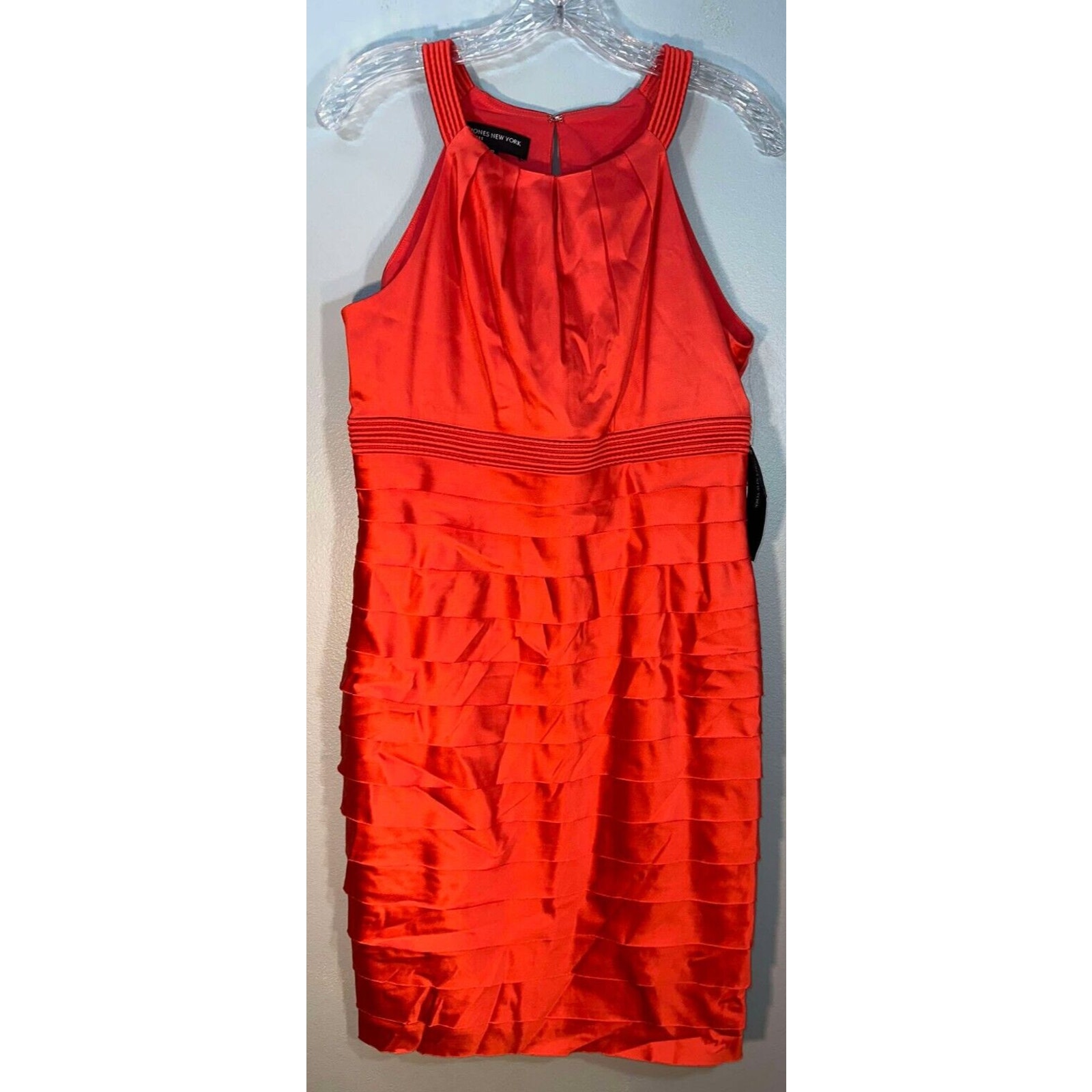 Jones New York Womens Size 10 Tiered Cocktail Dress Red Sleeveless Halter NWT