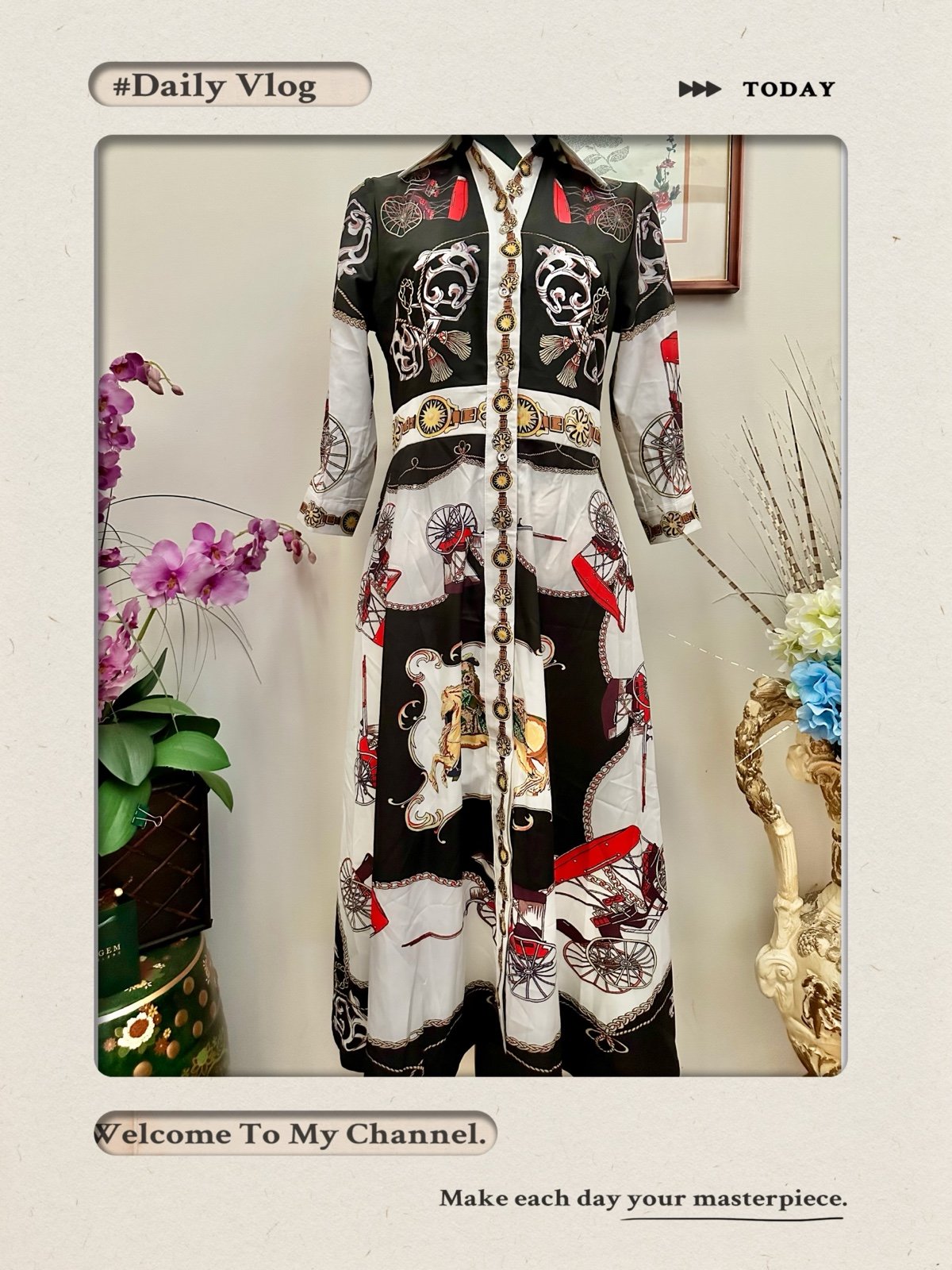 Dalia Macphee Black and White Long Sleeve Dress