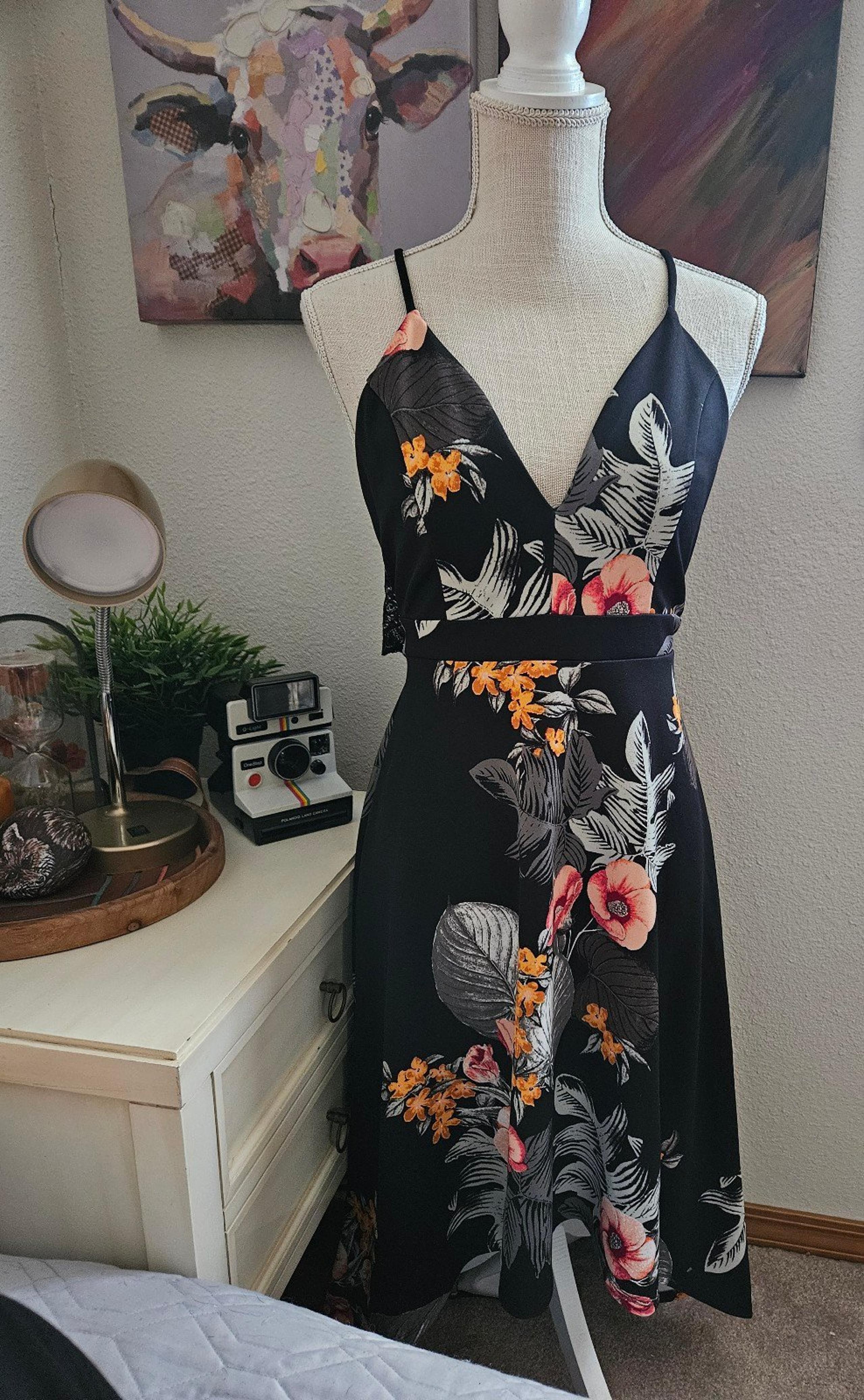 High low floral lace back dress
