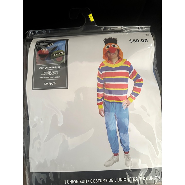 Adult Unisex Sesame Street Union Suit Costume With Ernie Hood S NEW