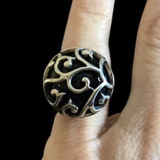 Rare BARSE Onxy Cabochon Sterling Silver Scroll Filigree Cage Ring Sz 7-1/4